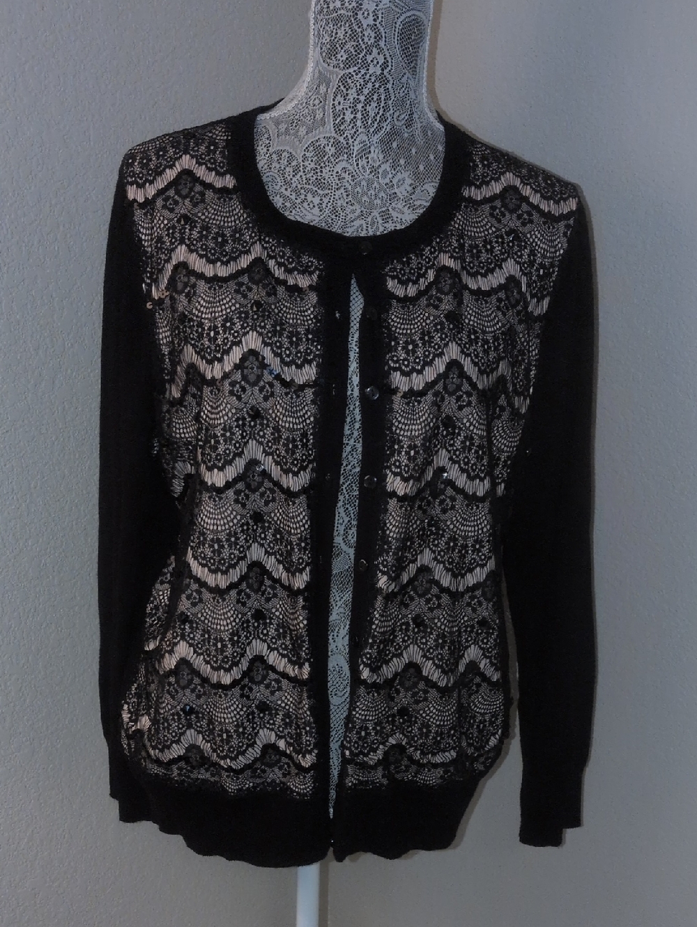 Charter Club Black Lace Front Cardigan